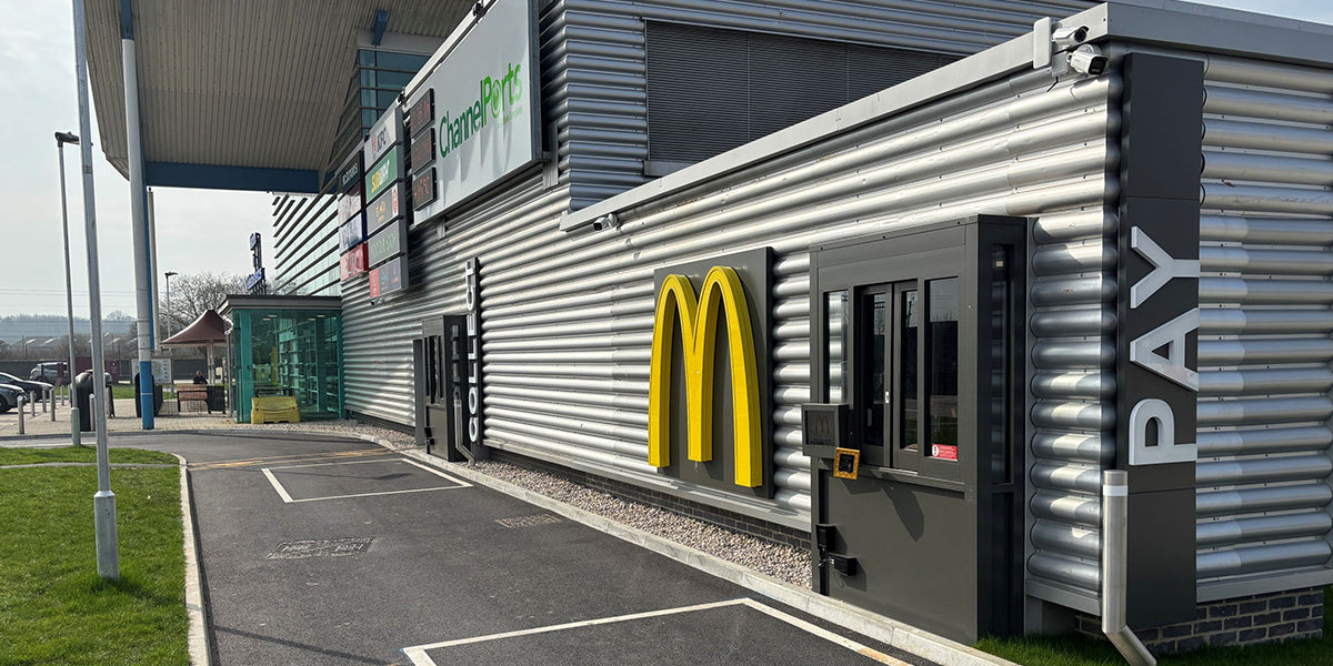 McDonald's drive-thru building with visible branding