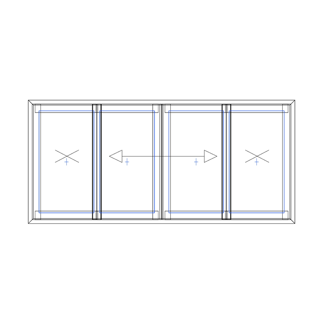 Technical drawing of a window frame with measurements on a white background