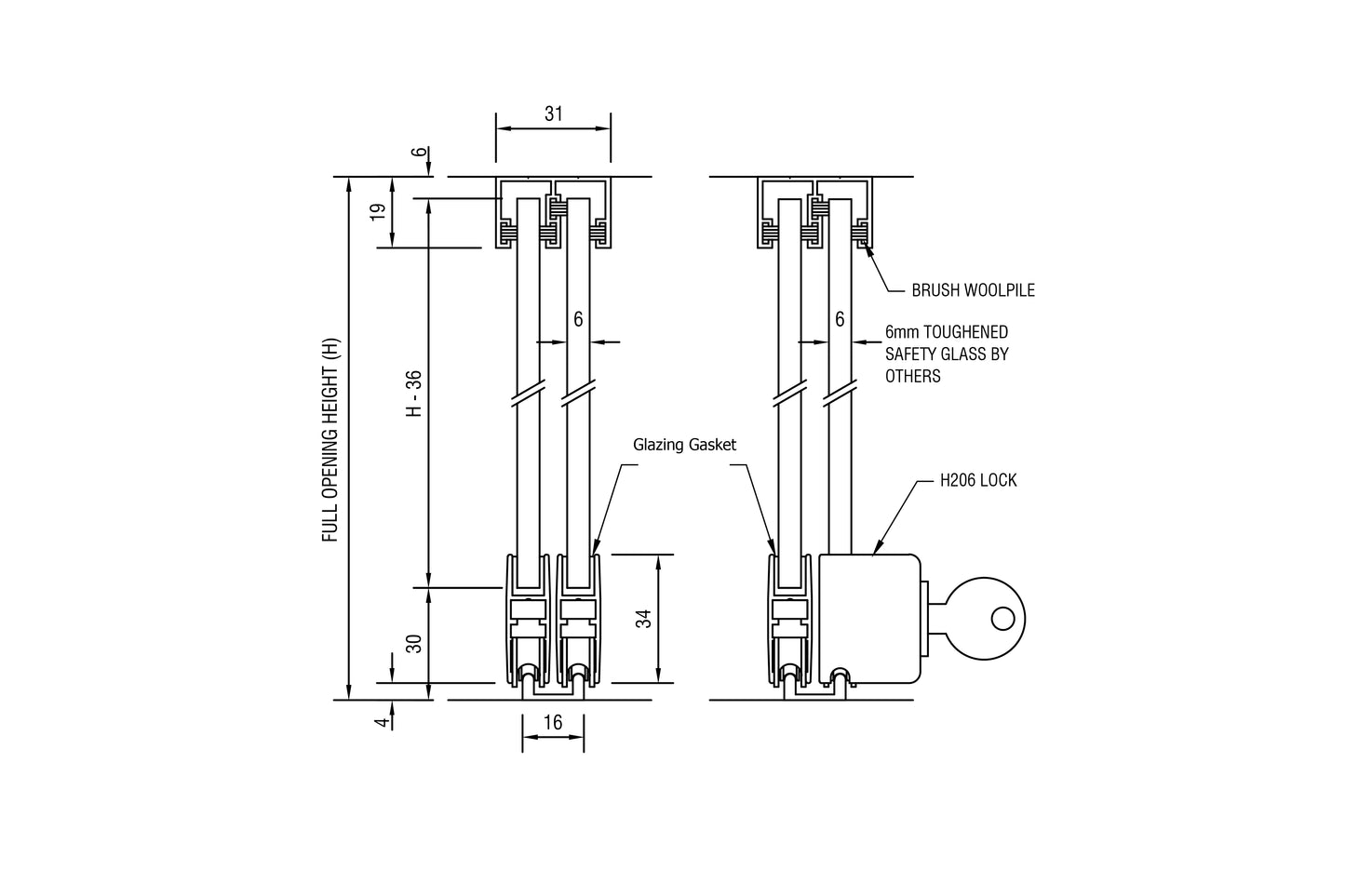 Low Duty Sliding Serving Window Drawing 3