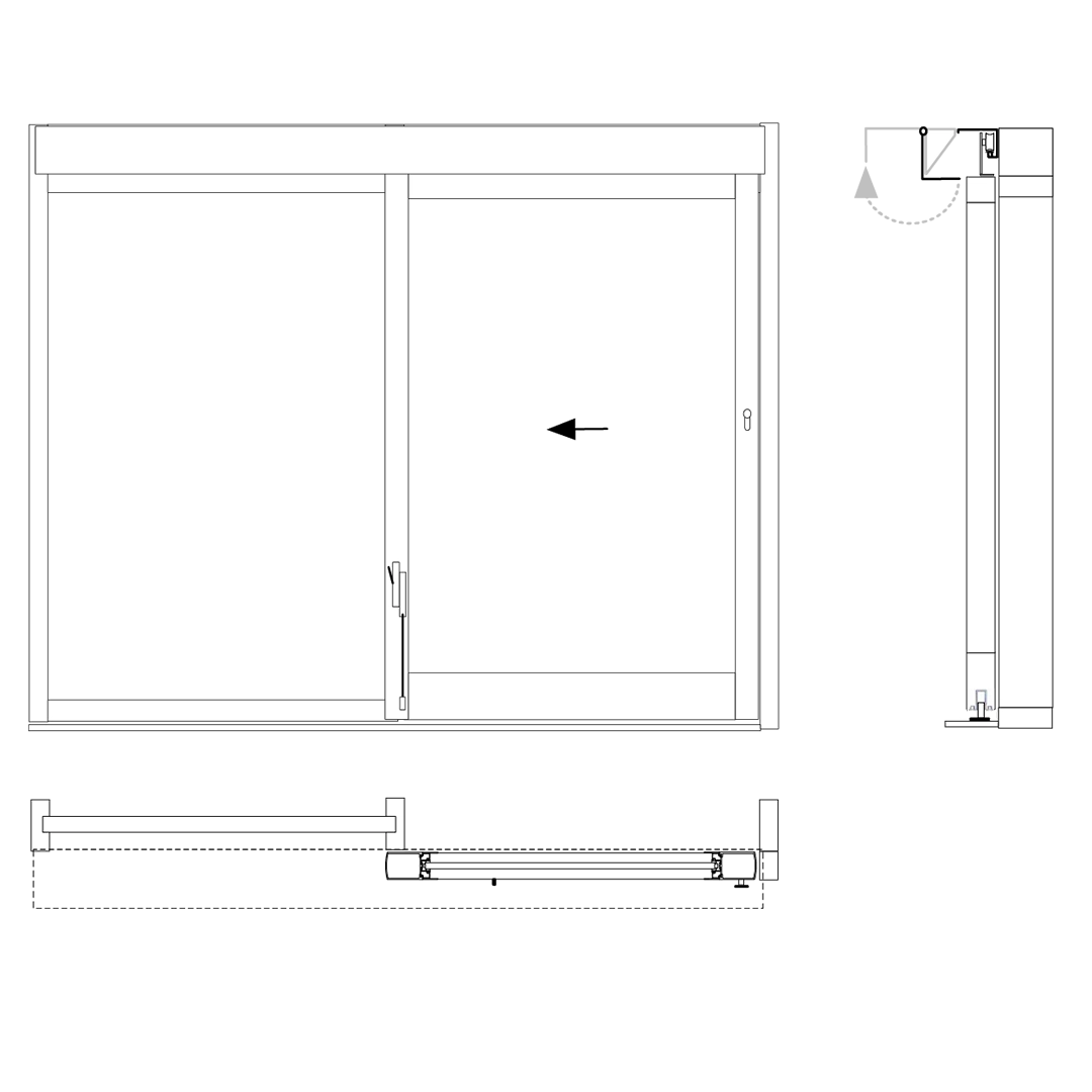 Technical drawing of a window with dimensions and details