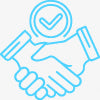 Icon of a handshake with a check mark, symbolizing agreement or partnership.